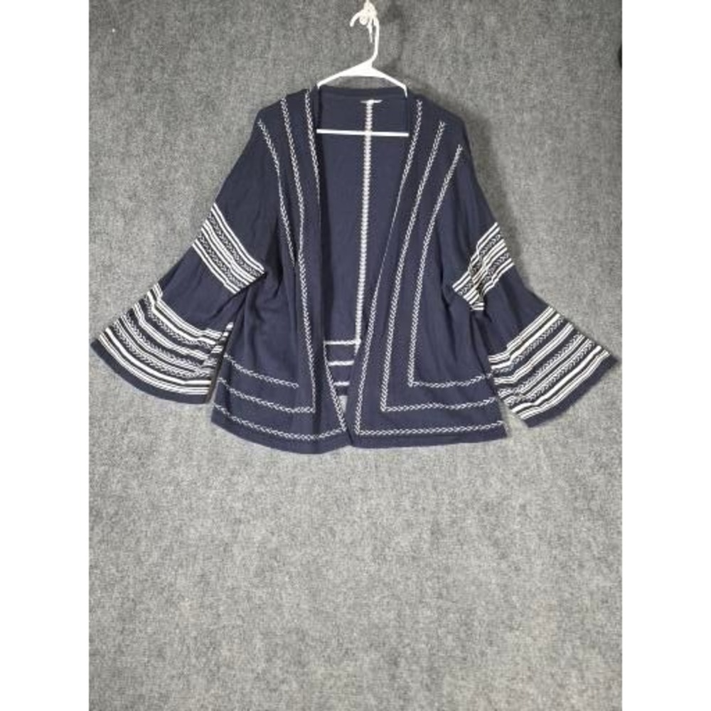 Thought Navy Blue Organic Cotton Embroidered Open Front Cardigan Sweater Womens